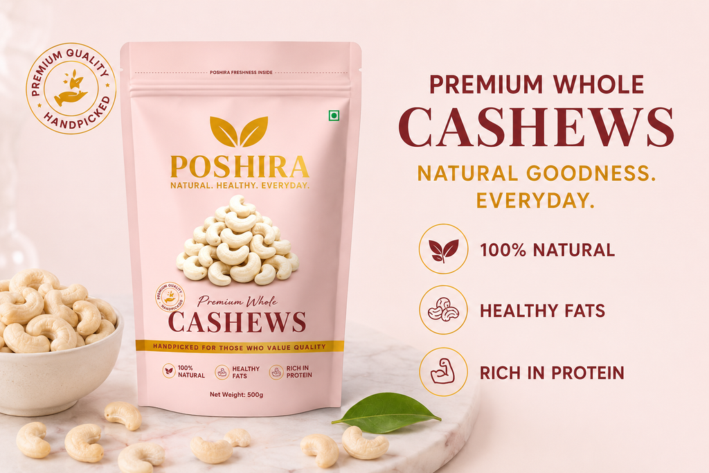 POSHIRA Premium Whole Cashews 500g | Jumbo Size W240 Kaju | Handpicked