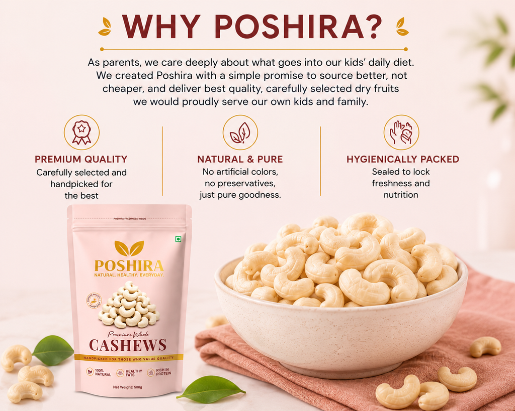 POSHIRA Premium Whole Cashews 500g | Jumbo Size W240 Kaju | Handpicked