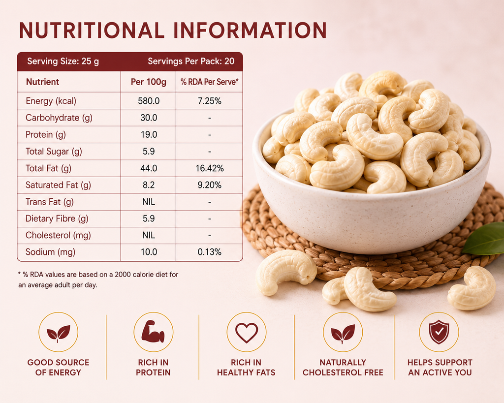 POSHIRA Premium Whole Cashews 500g | Jumbo Size W240 Kaju | Handpicked