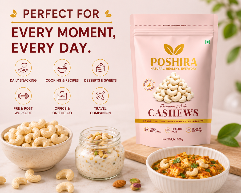 POSHIRA Premium Whole Cashews 500g | Jumbo Size W240 Kaju | Handpicked