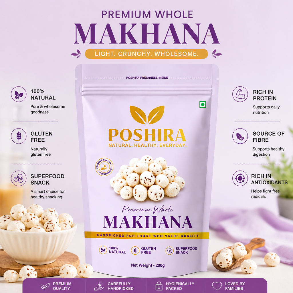 POSHIRA Jumbo Makhana 200g | 6+ Suta |  Fox Nuts | Prasadam Makhana | Fit for Fasting