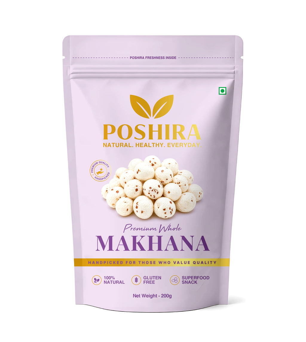 POSHIRA Jumbo Makhana 200g | 6+ Suta |  Fox Nuts | Prasadam Makhana | Fit for Fasting