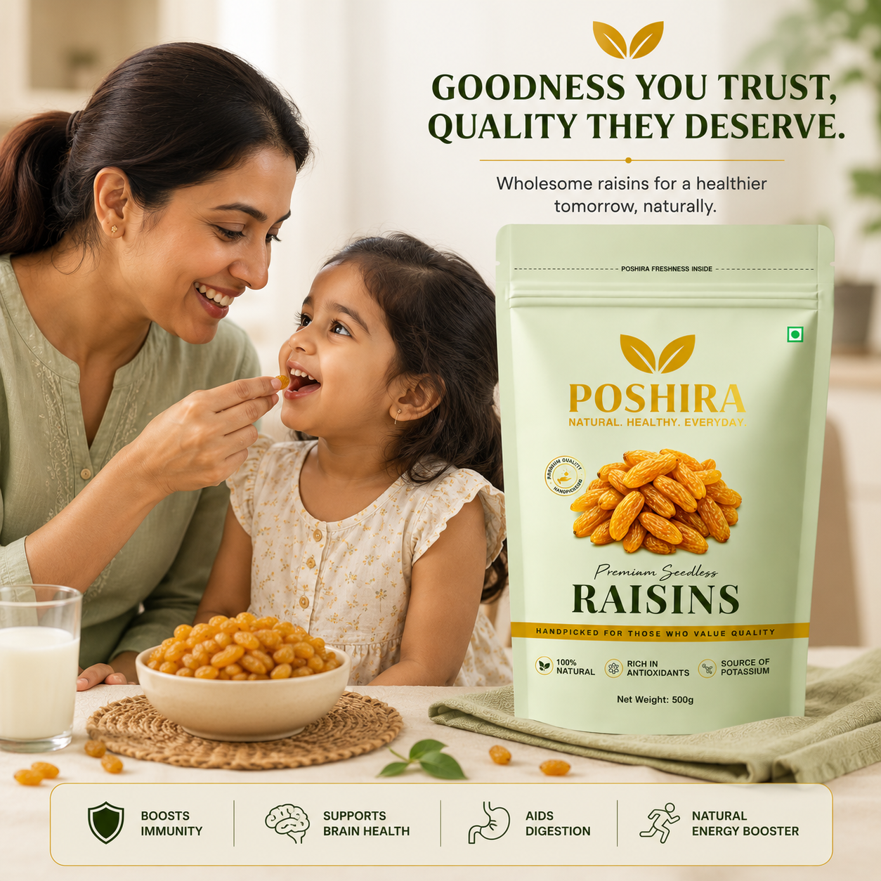 POSHIRA Premium Seedless Long Raisins 500g | Kishmish | Naturally Sweet