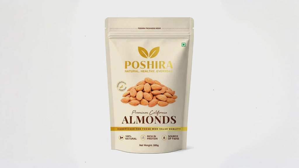 POSHIRA Premium California Almonds 500g | Jumbo Whole Almonds | 100% Natural